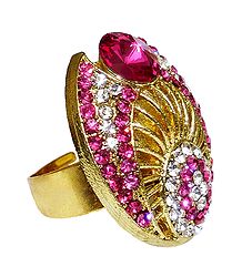 Magenta and White Stone Studded Adjustable Ring