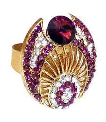 Purple and White Stone Studded Adjustable Ring