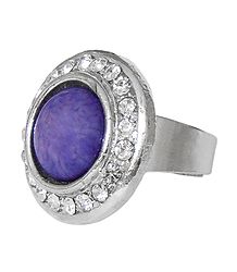 White and Dark Purple Stone Setting Metal Ring