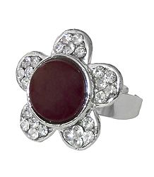White and Maroon Stone Setting Metal Ring