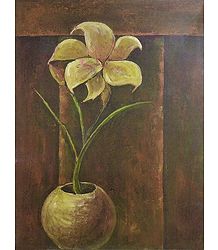 Single Lily in a Round Vase