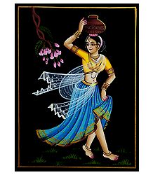 Woman with Pot - Nirmal Painting on Wood