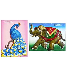 Peacock and Royal Elephant - Set of 2 Magnet