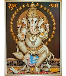 Lord Ganesha Sitting on Mouse - Poster