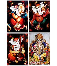 Musician Ganesha and King Ganesha - Set of 4 Posters