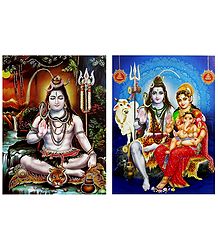 Shiva, Parvati, Ganesha - Set of 2 Glitter Posters