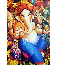Ganesha Sitting on Peacock - Poster