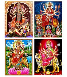 Durga, Bhagawati, Vaishno Devi - Set of 4 Posters