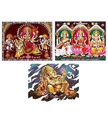 Lakshmi, Saraswati and Ganesha - Set of 3 Posters