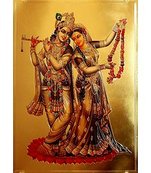 Radha Krishna Metallic Poster - The Divine Lovers