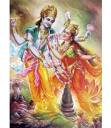 Lakshmi Garlanded Vishnu at the Time of Samudra Manthan - Poster