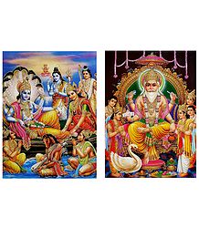 Lakshmi Narayan and Vishwakarma - Set of 2 Glitter Posters