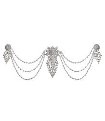White Stone Studded Metal Head Piece with Earrings