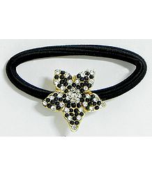 Faux Zirconia Studded Metal Flower on Elastic Hair Band for Ponytail Holder