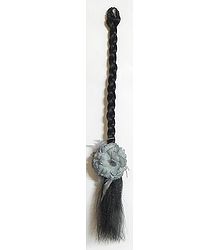 Artificial Braided Black Hair with Detachable Grey Cloth Flower Hair Clutcher