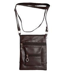Brown Rexine Sling Bag with Four Zipped Pocket