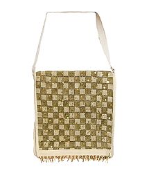 Sequined and Beaded Jute Bag with One Zipped and One Open  Pocket