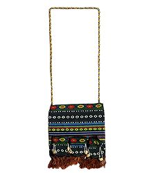 Colorful Weaved Bag with One Zipped Pocket and Three Small Pockets at the Front