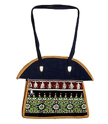 Kantha Stitch Bag with Three Zipped Pockets