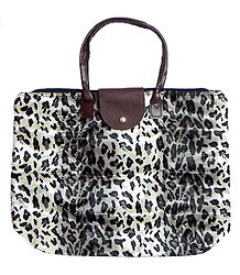 Foldable White Leopard Skin Printed Rexine Bag