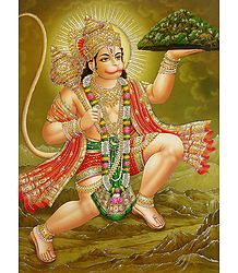  Hanuman Carrying Gandhamadan Parvat - Glitter Poster