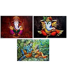 Lord Ganesha and Radha Krishna - Set of 3 Posters