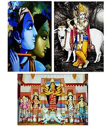Radha, Krishna, Durga - Set of 3 Posters