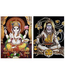 Shiva and Ganesha - Set of 2 Glitter Posters