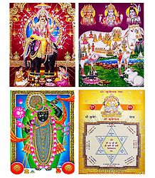 Vishwakarma, Kamdhenu, Dwarkadheesh and Kuber Yantra - Set of 4 Posters