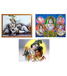 Radha Krishna and Krishna - Set of 3 Posters