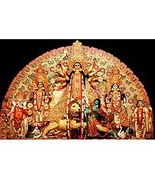 Durga with Her Children Slaying Mahishasura - Photo Print