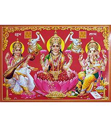 Lakshmi, Saraswati and Ganesha