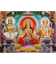 Lakshmi, Saraswati and Ganesha - Glitter Poster