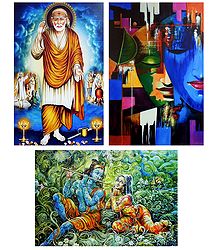 Shirdi Sai Baba and Radha Krishna - Set of 3 Posters