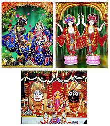Jagannath Balaram Subhadra, Radha Krishna and Gaur Nitai - Set of 3 Photo Print