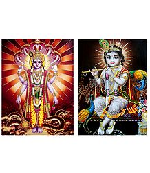 Vishnu and Krishna - Set of 2 Glitter Poster