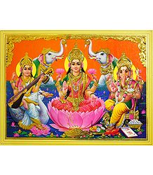 Lakshmi, Saraswati and Ganesha - Unframed Poster