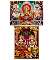 Lakshmi, Saraswati and Ganesha - Set of 2 Glitter Poster