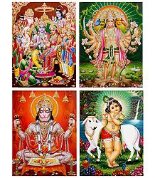 Ram Darbar, Hanuman, Krishna - Unframed 4 Glitter Poster