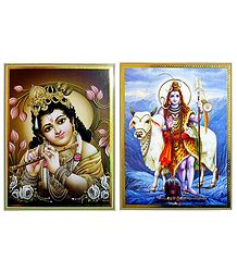 Shiva with His Bull and Krishna - Set of 2 Posters