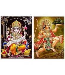 Ganesha and Hanuman - Set of 2 Glitter Posters