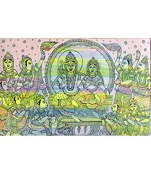 Vishnu and Laxmi Surrounded by Gods and Goddesses