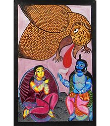 Ravana, Sita and Jatayu (Kalighat Painting)