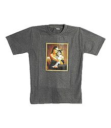 Printed Yashoda Krishna on Dark Grey T-Shirt