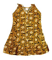 Printed Yellow Cotton Sleeveless Frock for Girls