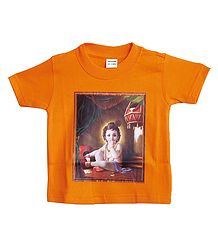Printed Krishna on Saffron T-Shirt for Baby Boy