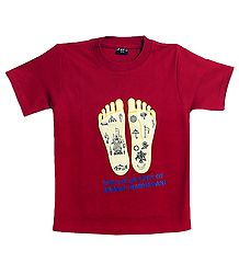 Printed Radha's Feet on Red T-Shirt