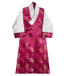 Kumkum Red Brocade Silk Sikkimese Dress
