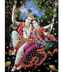 Radha Krishna on a Swing - Glitter Poster