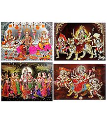 Hindu Deities - Set of 4 Glitter Posters